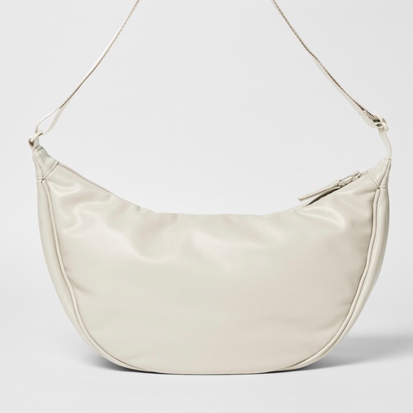 UNIQLO Faux Leather Round Shoulder Bag Off-White Half Moon Dumpling Purse - Picture 2 of 6